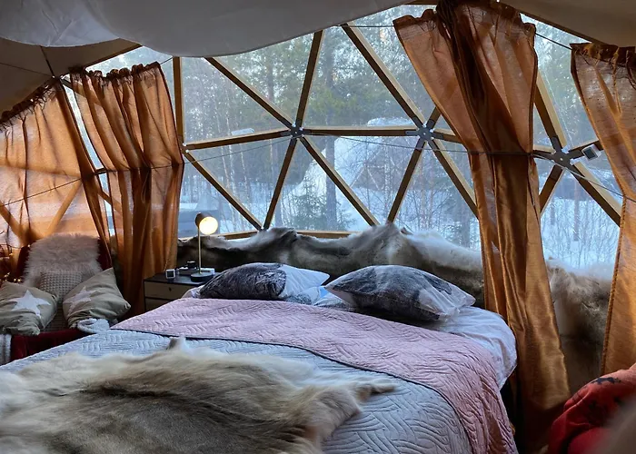 Aurora Igloo Fireplace-Heated Tents In A Secret Forest With Private Jacuzzi And Shared Sauna Bathroom And Dog Friendly